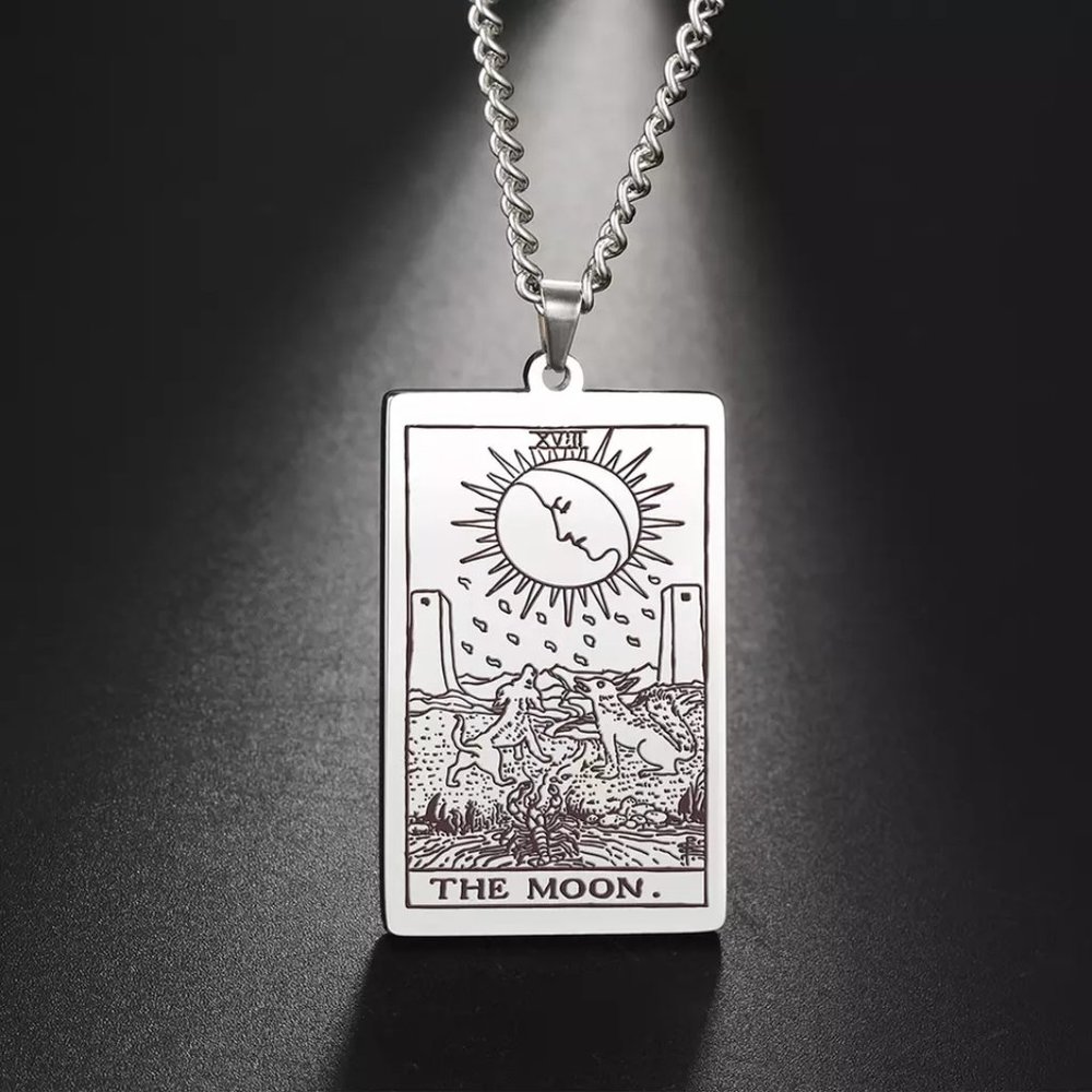 The Moon Stainless Steel Tarot Card Necklace